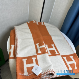 QC Hermès Avalon Throw Blanket in the iconic orange and ecru colorway