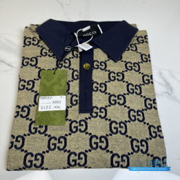 QC Gucci Men's GG Silk and Cotton Jacquard Polo Shirt