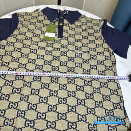QC Gucci Men's GG Silk and Cotton Jacquard Polo Shirt