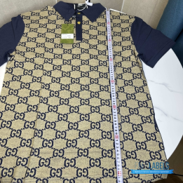 QC Gucci Men's GG Silk and Cotton Jacquard Polo Shirt