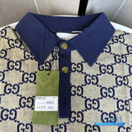 QC Gucci Men's GG Silk and Cotton Jacquard Polo Shirt