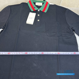 QC Gucci Cotton Piquet Polo Shirt in Green and Red Striped Web Collar