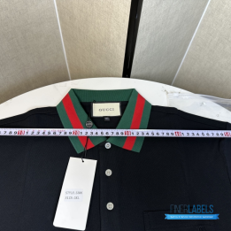 QC Gucci Cotton Piquet Polo Shirt in Green and Red Striped Web Collar