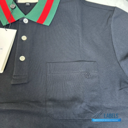 QC Gucci Cotton Piquet Polo Shirt in Green and Red Striped Web Collar