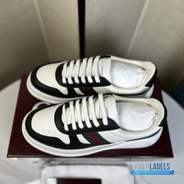 QC Gucci Men's Chunky Sneakers in Black and White Leather