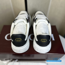 QC Gucci Men's Chunky Sneakers in Black and White Leather