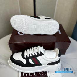QC Gucci Men's Chunky Sneakers in Black and White Leather