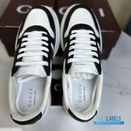QC Gucci Men's Chunky Sneakers in Black and White Leather