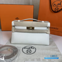 QC Hermès Kelly Pochette White Clutch
