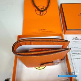 QC Hermès Bearn Compact Wallet in Orange Epsom Leather