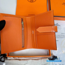 QC Hermès Bearn Compact Wallet in Orange Epsom Leather