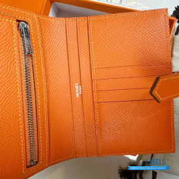 QC Hermès Bearn Compact Wallet in Orange Epsom Leather