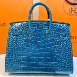 QC Hermès Birkin Handbag in shiny crocodile leather