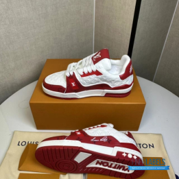 QC Louis Vuitton Trainer #54 Sneakers in a Red and White Colorway