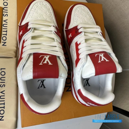 QC Louis Vuitton Trainer #54 Sneakers in a Red and White Colorway