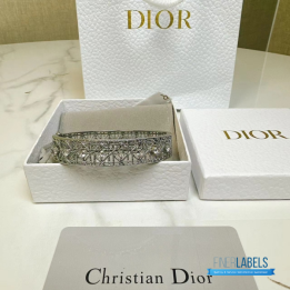 Dior Silver-Tone Lattice Bangle Bracelet with Crystal Accents