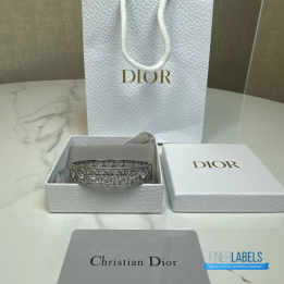 QC Dior Silver-Tone Lattice Bangle Bracelet with Crystal Accents