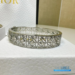 QC Dior Silver-Tone Lattice Bangle Bracelet with Crystal Accents