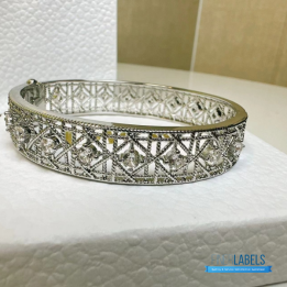 QC Dior Silver-Tone Lattice Bangle Bracelet with Crystal Accents