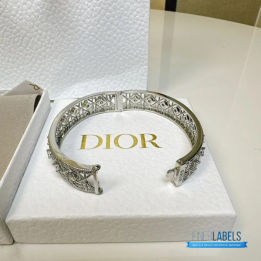QC Dior Silver-Tone Lattice Bangle Bracelet with Crystal Accents