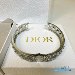 QC Dior Silver-Tone Lattice Bangle Bracelet with Crystal Accents