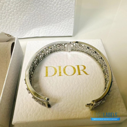 QC Dior Silver-Tone Lattice Bangle Bracelet with Crystal Accents