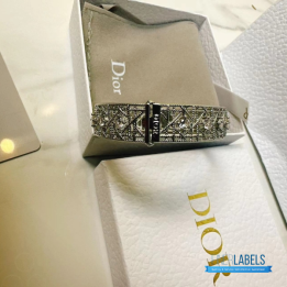 QC Dior Silver-Tone Lattice Bangle Bracelet with Crystal Accents