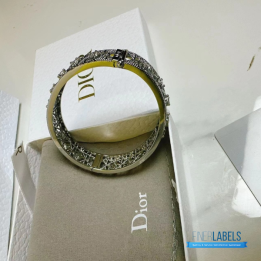 QC Dior Silver-Tone Lattice Bangle Bracelet with Crystal Accents