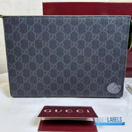 Gucci GG Supreme canvas pouch in black and gray