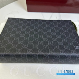 QC Gucci GG Supreme Canvas Pouch in Black and Gray