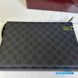 QC Gucci GG Supreme Canvas Pouch in Black and Gray