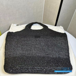 QC YSL Icare Maxi Tote in Black Raffia