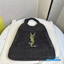 QC YSL Icare Maxi Tote in Black Raffia