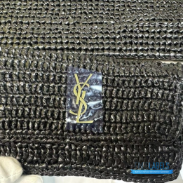 QC YSL Icare Maxi Tote in Black Raffia