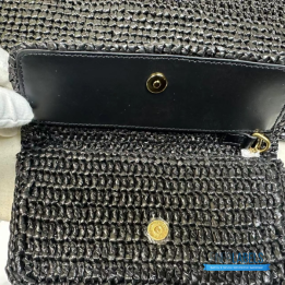 QC YSL Icare Maxi Tote in Black Raffia
