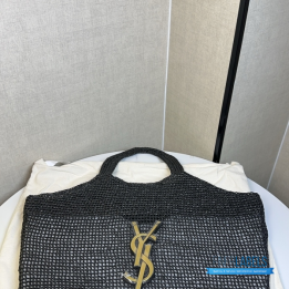 QC YSL Icare Maxi Tote in Black Raffia