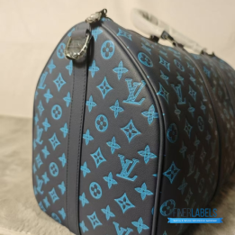 QC Louis Vuitton Keepall Bandoulière 50 Blue Monogram Shadow Leather