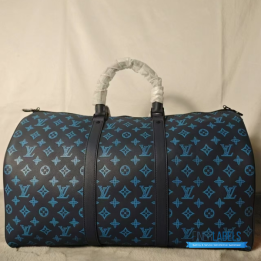 QC Louis Vuitton Keepall Bandoulière 50 Blue Monogram Shadow Leather
