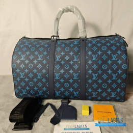 QC Louis Vuitton Keepall Bandoulière 50 Blue Monogram Shadow Leather