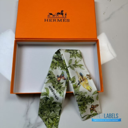 QC Hermes Silk Equateur Twilly Creme Vert Multicolore