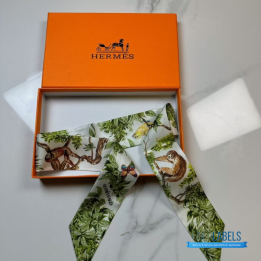 QC Hermes Silk Equateur Twilly Creme Vert Multicolore
