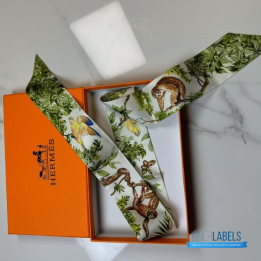QC Hermes Silk Equateur Twilly Creme Vert Multicolore