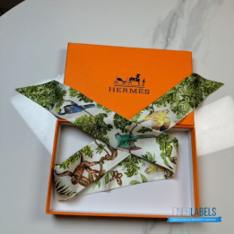 QC Hermes Silk Equateur Twilly Creme Vert Multicolore