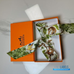 QC Hermes Silk Equateur Twilly Creme Vert Multicolore