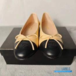 QC Chanel Lambskin Cap Toe CC Ballerina Flats