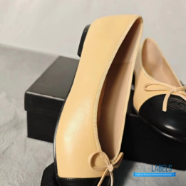 QC Chanel Lambskin Cap Toe CC Ballerina Flats