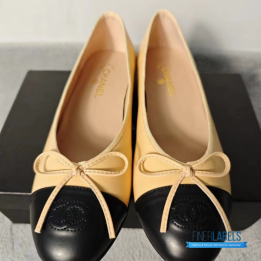 QC Chanel Lambskin Cap Toe CC Ballerina Flats