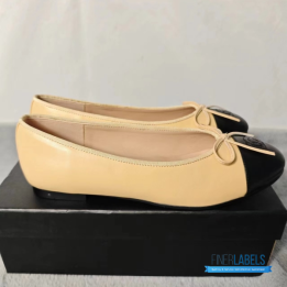 QC Chanel Lambskin Cap Toe CC Ballerina Flats