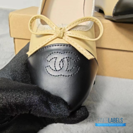 QC Chanel Beige Lambskin Cap Toe CC Ballerina Flats