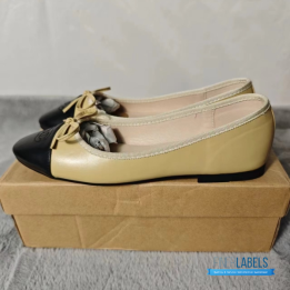 QC Chanel Beige Lambskin Cap Toe CC Ballerina Flats